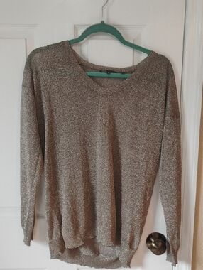 Vince Bronze Metallic Sheer Lightweight Pullover Top Size Medium